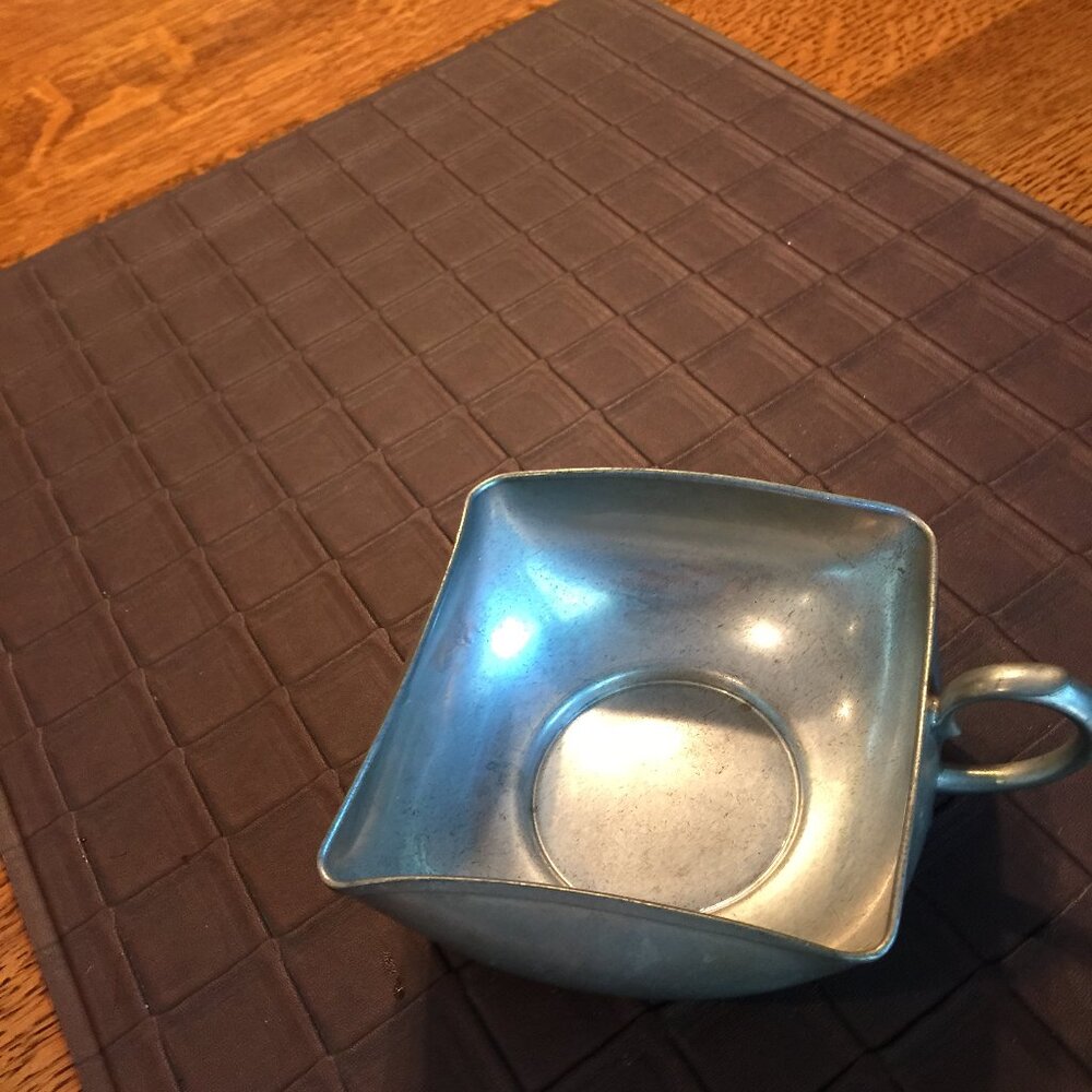 Vintage Daalderop Royal Holland Pewter Square Bowl/Cup with Handle 4" x 2"